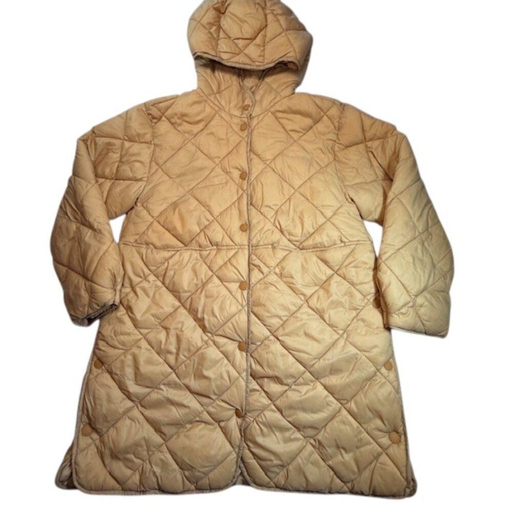 Zara Kids Long Tan Hooded Puffer Jacket  Snap Sides Girls- Size 10